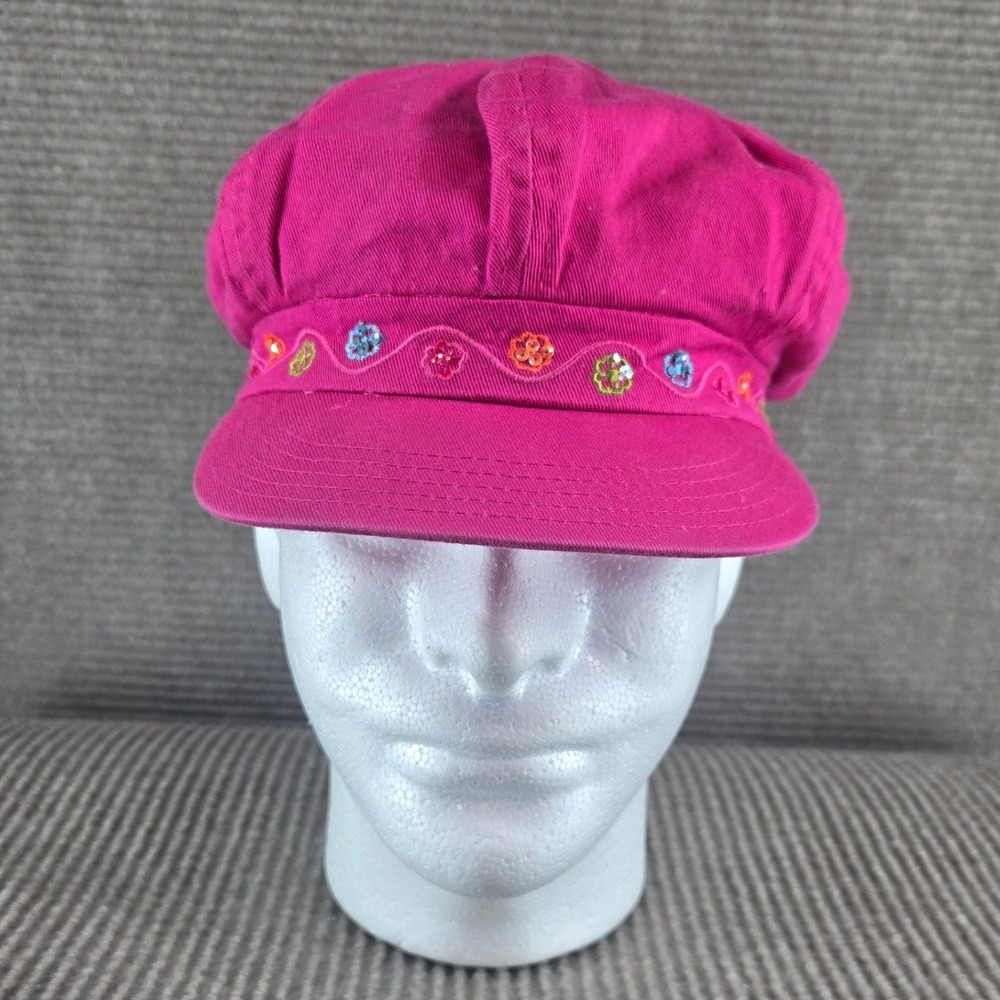 Unbranded Girls OS Pink Floral Sequin Embroidered Newsboy Baker Boy Hat Cap